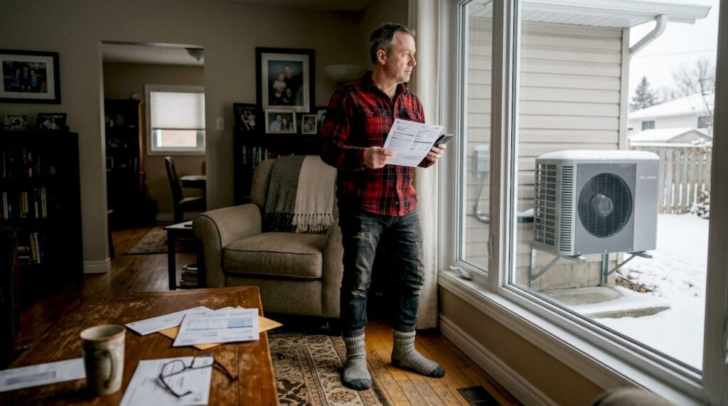 Homeowner compares heating systems in winter living room